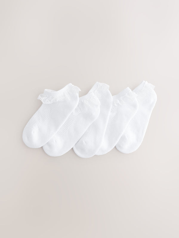 White Cotton Rich Trainer Ruffle Socks 5 Pack with Cushioned Soles