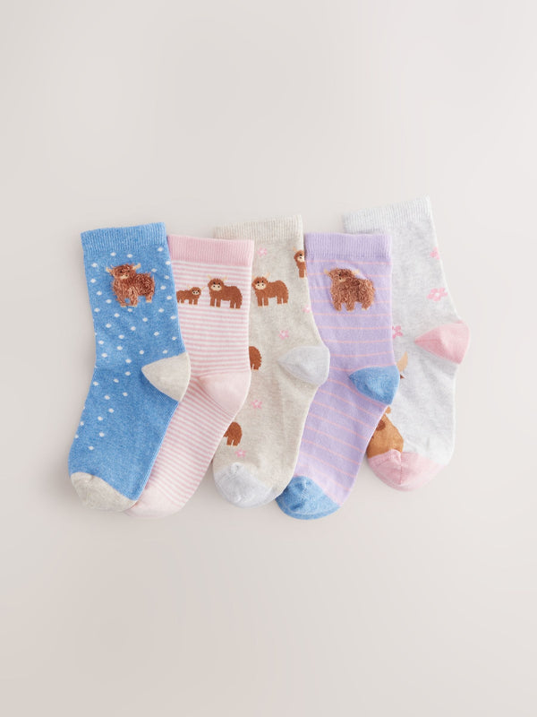 Pink And Grey 5 Pack Cotton Rich Hamish Ankle Socks