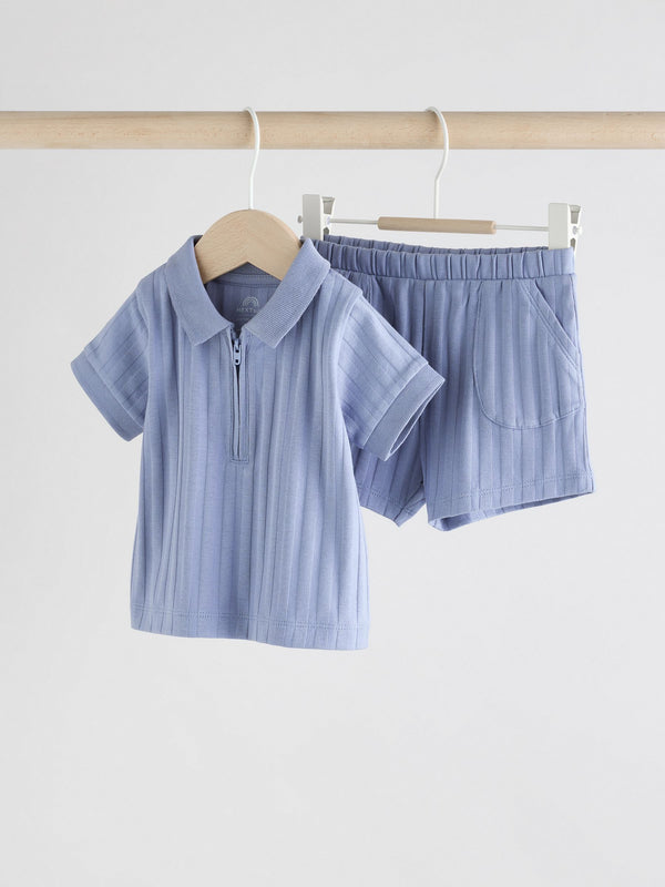 Blue Polo Top and Shorts Baby Set