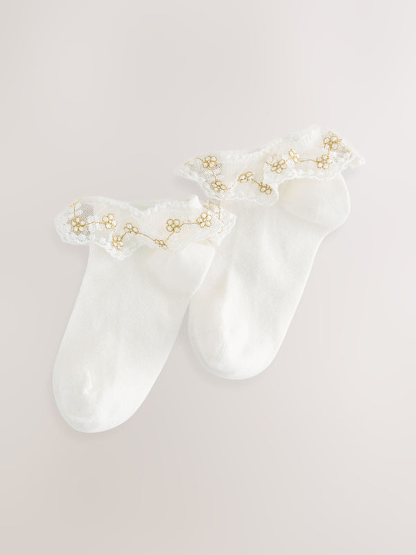 Cream Rich Bridesmaid Ruffle Trainer Socks 2 Pack