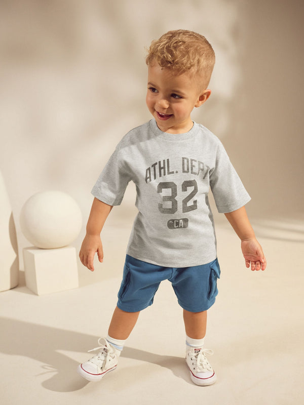 Grey/Blue Short Sleeve T-Shirt & Utility Shorts Set (3mths-7yrs)