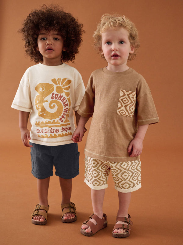 Brown Short Sleeve T-Shirt & Shorts Set 2 Pack (3mths-7yrs) (3mths-7yrs)