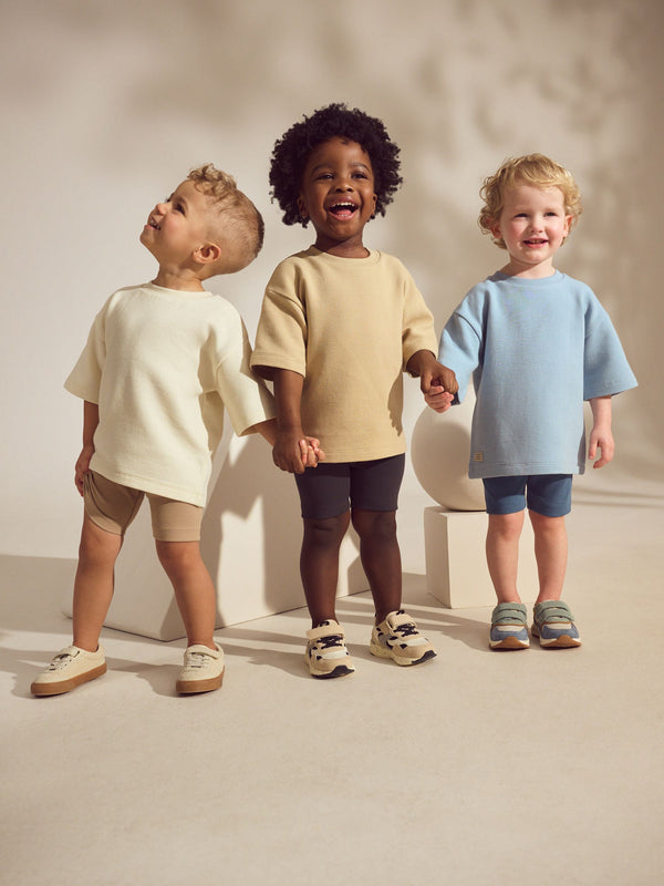 Multi Neutral Short Sleeve Textured T-Shirts & Cycling Shorts 3 Pack (3mths-7yrs)