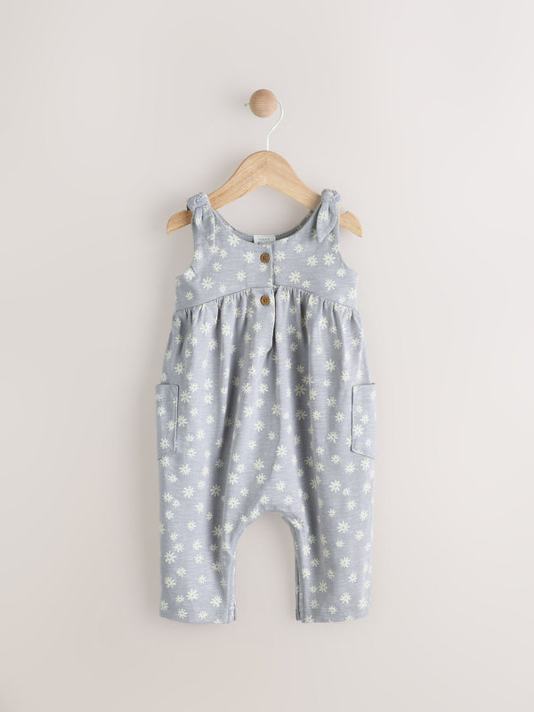 Grey Daisy Flower Baby Long Leg Rompersuit (0mths-3yrs)