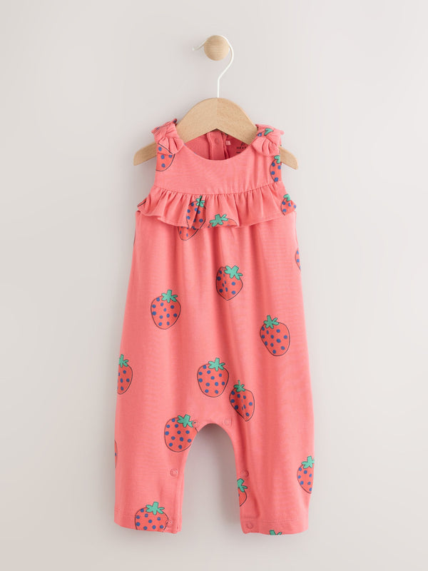 Red Strawberry Printed Baby Long Leg Romper (0mths-3yrs)