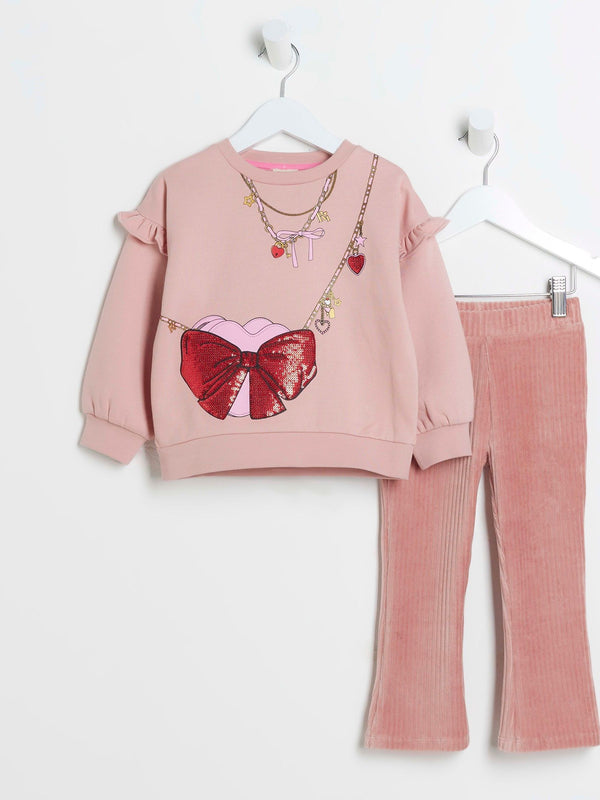 River Island Pink Girls 100% Cotton Necklace Bag Sweatshirt Set