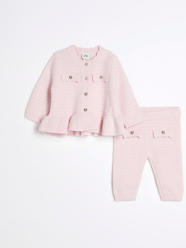 River Island Pink Baby Girls 100% Cotton Peplum Cardigan Set