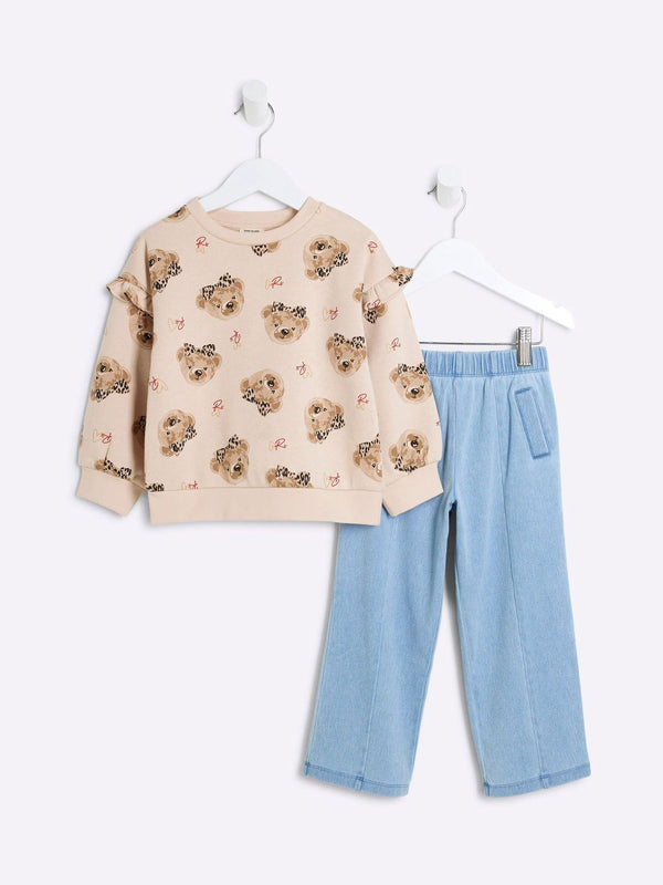 River Island Brown Bear 100% Cotton Jeggings Set