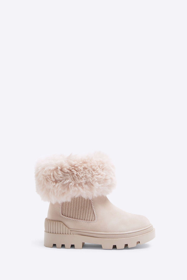 River Island Pink Girls Faux Fur Cuff Boots