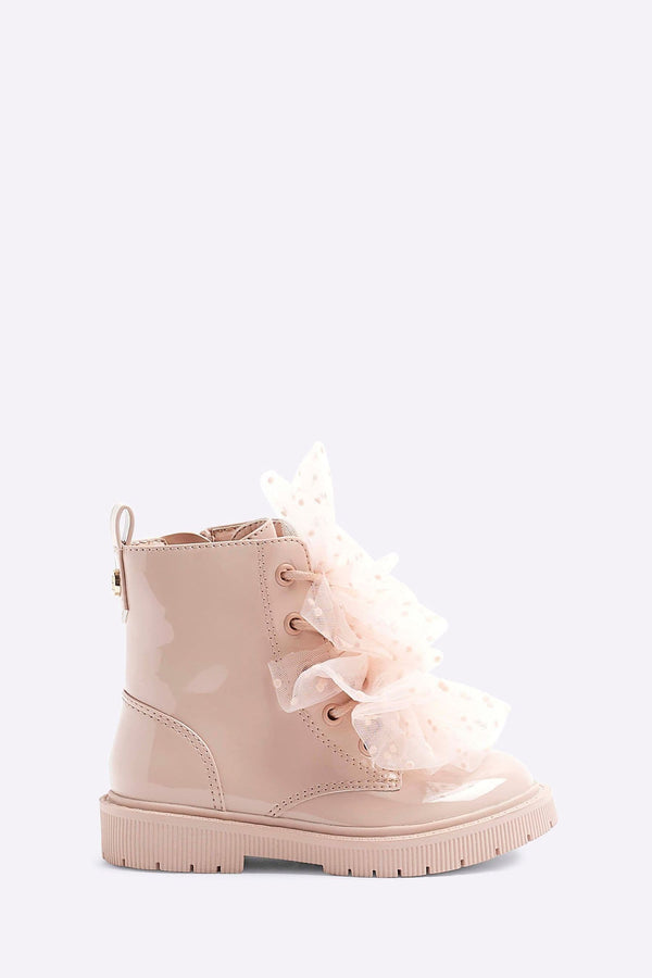 River Island Pink Girls Patent Lace-Up Boots