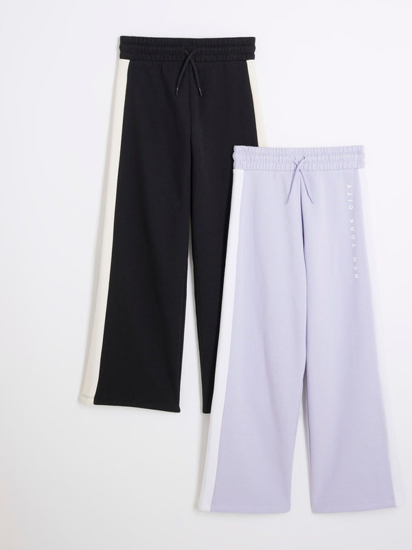 River Island Blue 100% Cotton Side Stripe Joggers 2 Pack