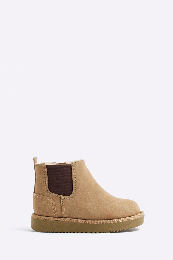 River Island Brown Boys Suedette Faux Fur Lined Chelsea Boots