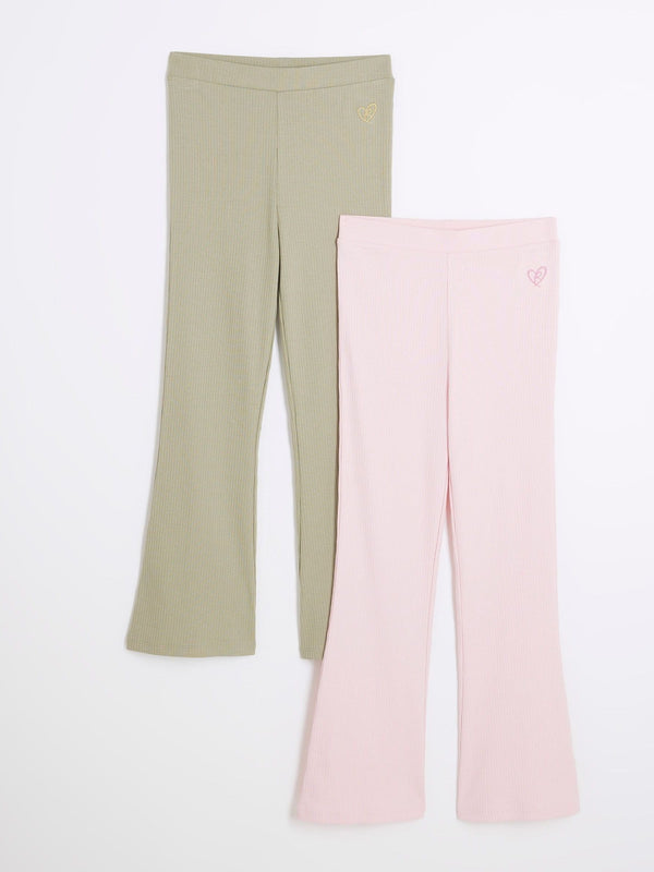 River Island Pink Ribbed Kickflare 100% Cotton Trousers 2 Pack
