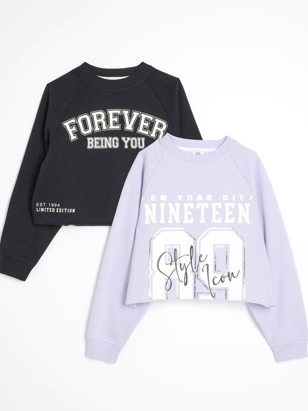 River Island Blue 100% Cotton Raw Hem Sweatshirts 2 Pack