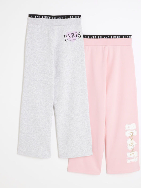 River Island Pink 100% Cotton Wide Leg Joggers 2 Pack