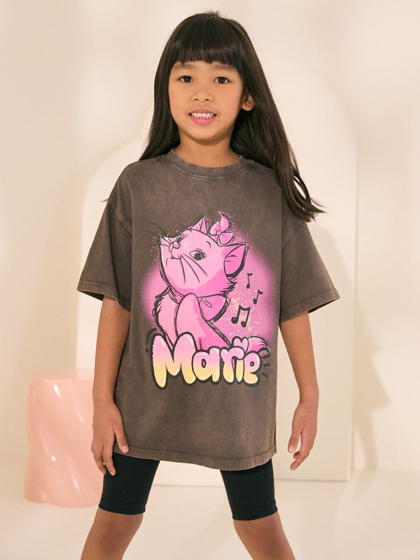 Charcoal Grey Marie Aristocats License Graphic T-Shirt (3-16yrs)