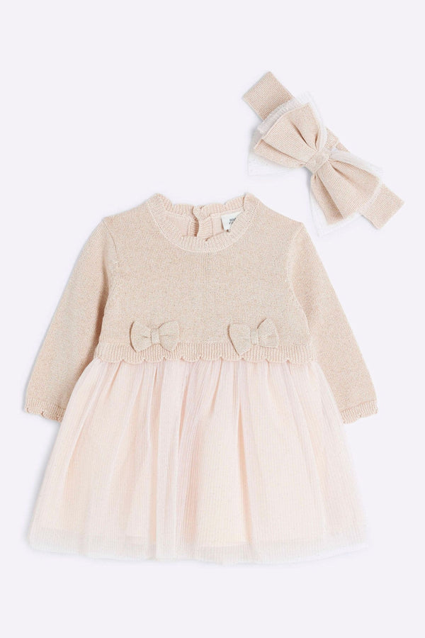 River Island Pink Baby Girls Knitted Mesh Dress Set