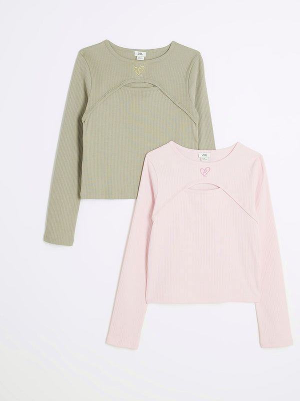 River Island Pink Cut-Out 100% Cotton Tops 2 Pack