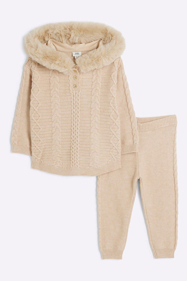 River Island Cream Baby Girls Cream Knitted Hoodie & Joggers Set