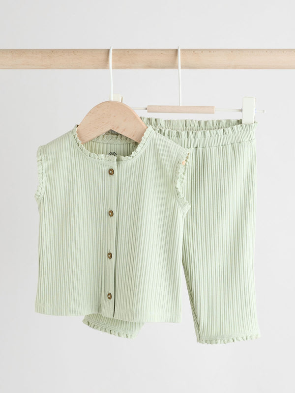 Sage Green Baby Sleeveless Top and Leggings Set