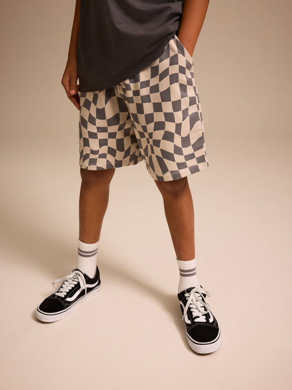 Black/White Checkerboard Regular Fit Basic Shorts (3-16yrs)