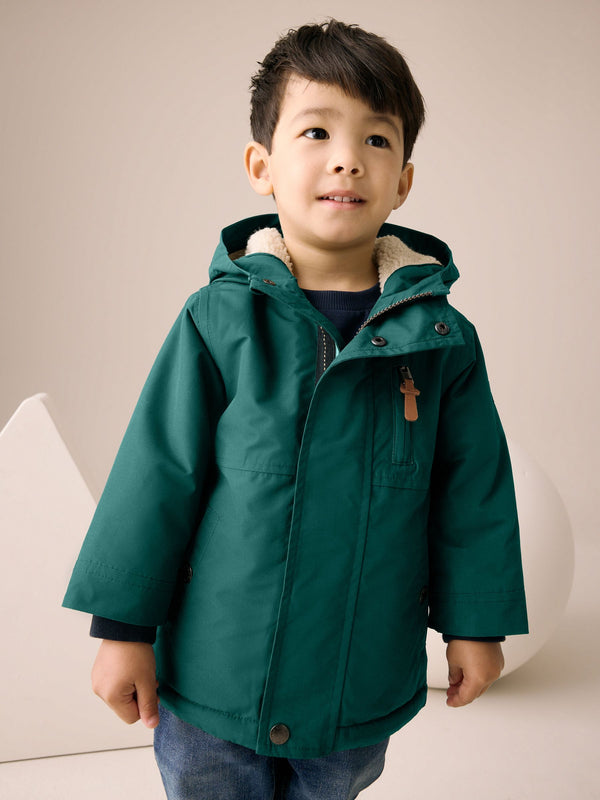Forest Green Waterproof Borg Lined Parka Coat (3mths-7yrs)
