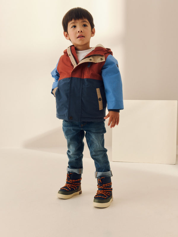 Navy/Red Colourblock Waterproof Borg Lined Parka Coat (3mths-7yrs)