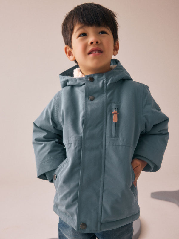 Grey Waterproof Borg Lined Parka Coat (3mths-7yrs)