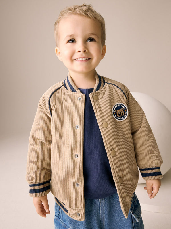 Neutral Brown Cord Varsity Bomber Jacket (3mths-7yrs)