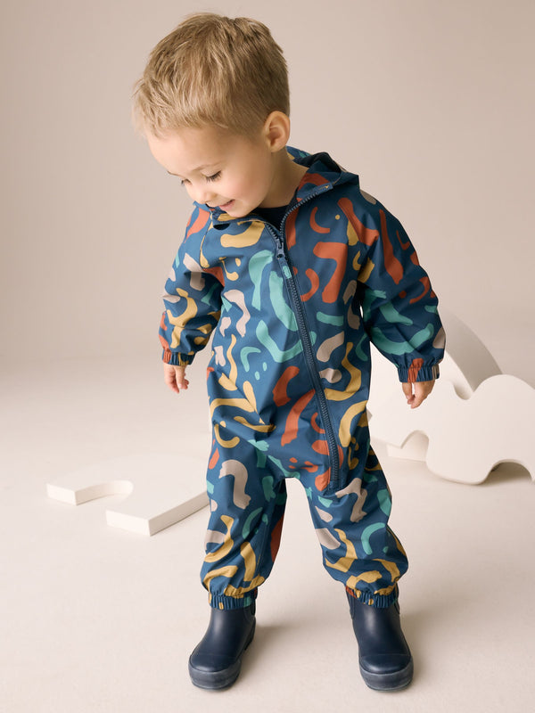 Multicoloured Smile Print Waterproof Fleece Lined Puddlesuit (3mths-7yrs)
