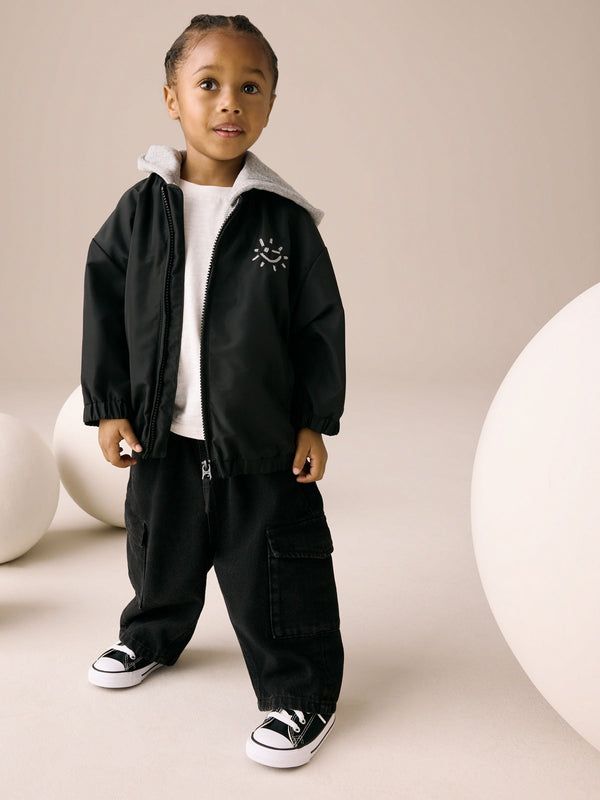 Black Hooded Bomber Jacket (3mths-7yrs)
