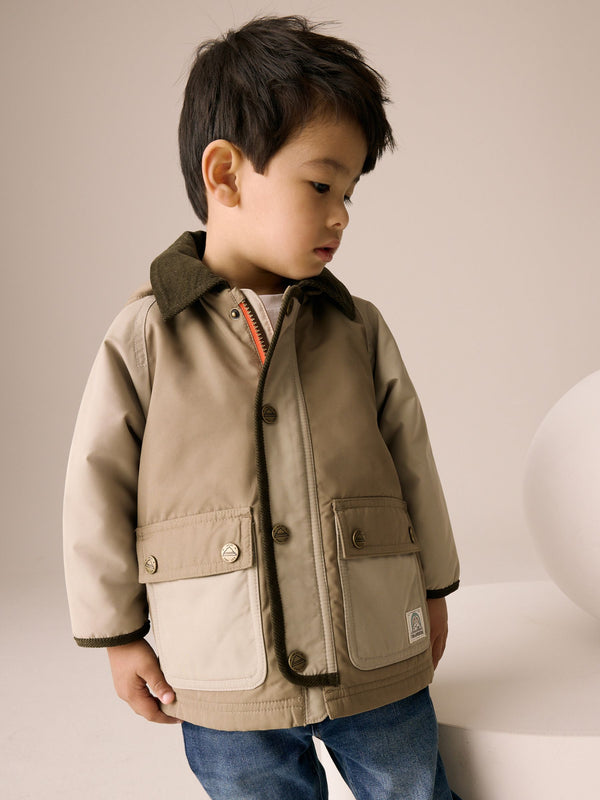 Neutral Brown Hooded Cord Collar Coat (3mths-7yrs)