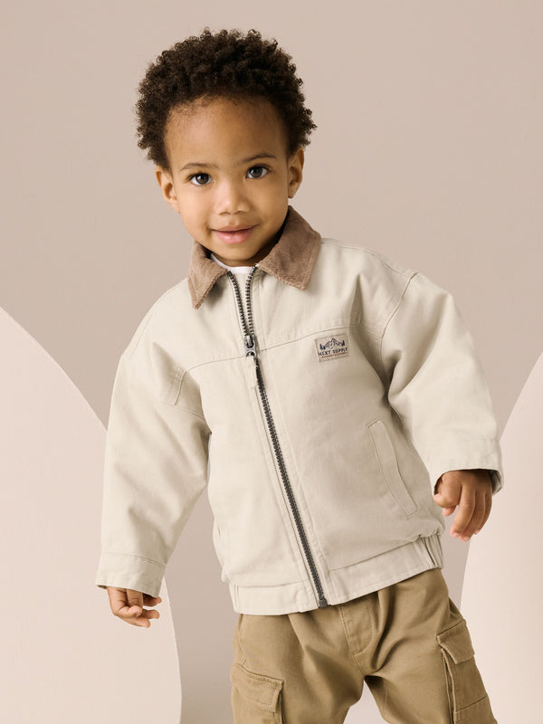 Cream Cord Collar Canvas Bomber Jacket (3mths-7yrs)