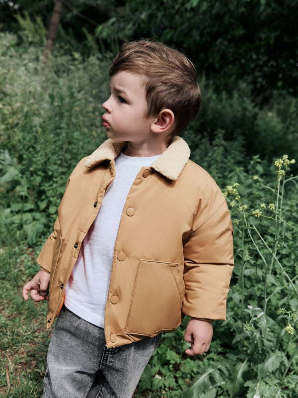 Tan Brown Borg Collared Coach Jacket (3mths-7yrs)