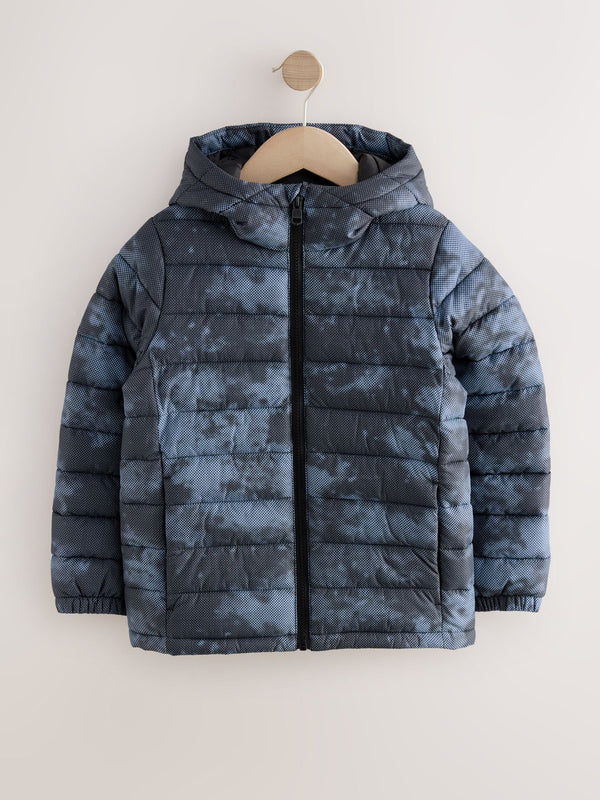 Blue Digital Print Quilted Midweight Hooded Jacket (3-17yrs)