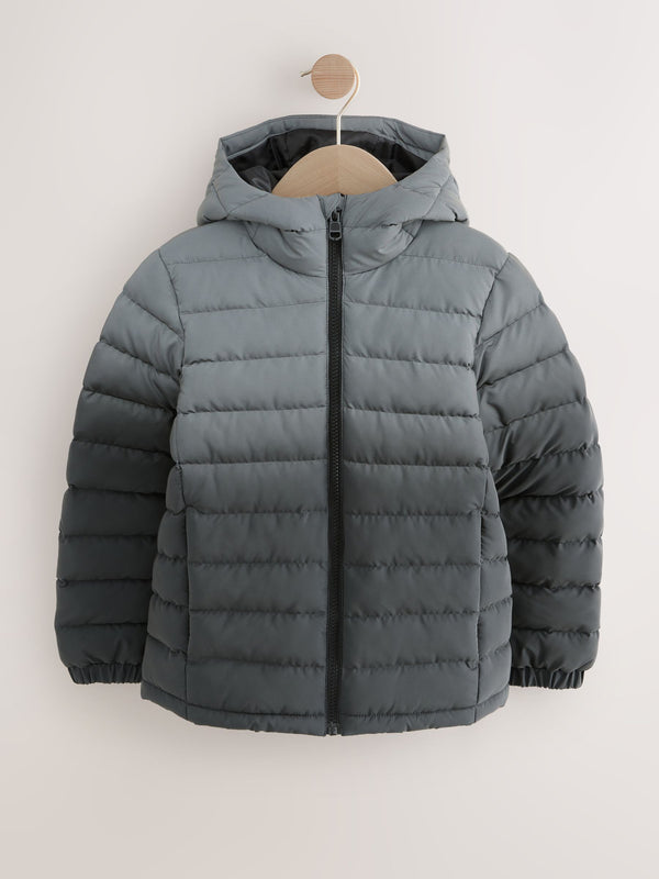 Black/Grey Reflective Quilted Midweight Hooded Jacket (3-17yrs)
