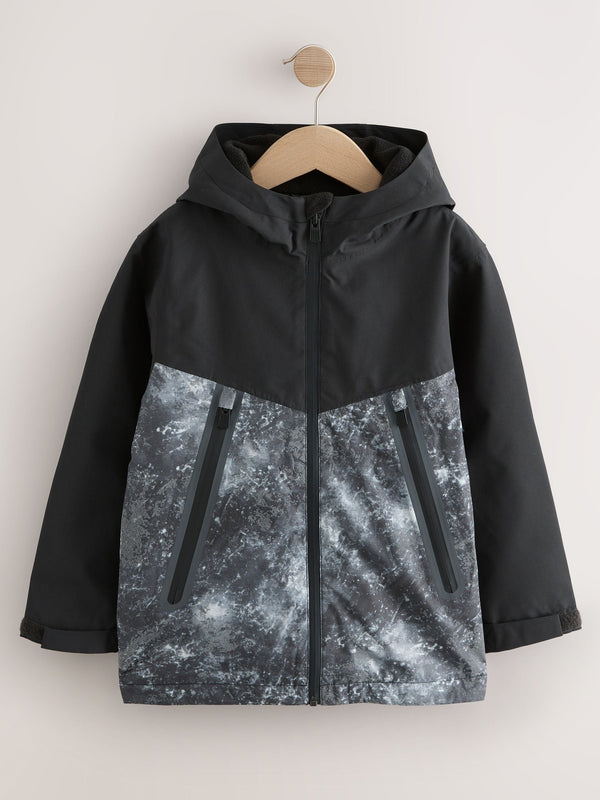 Grey/Black Waterproof Reflective Fleece Lined Hooded Jacket (3-17yrs)