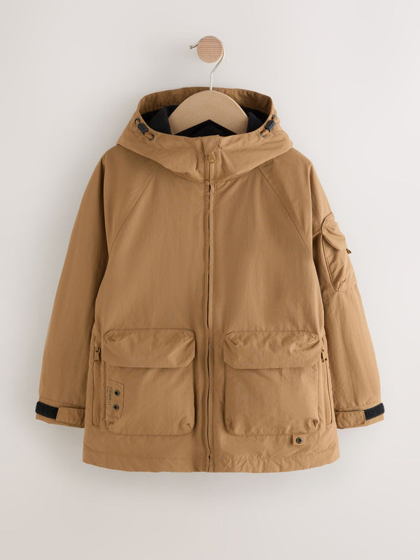 Tan Brown Shower Resistant Hooded Midweight Anorak (3-16yrs)