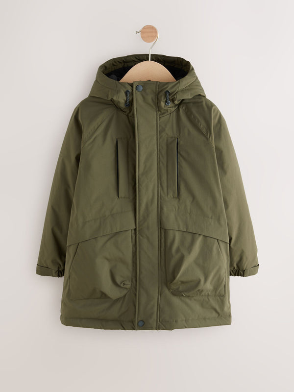 Khaki Green Shower Resistant Fleece Lined Parka Coat (3-16yrs)