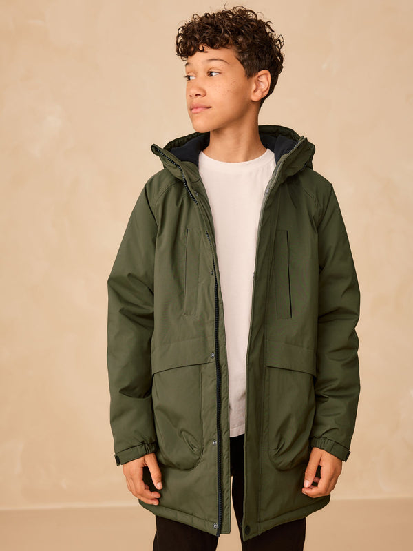 Khaki Green Shower Resistant Fleece Lined Parka Coat (3-16yrs)