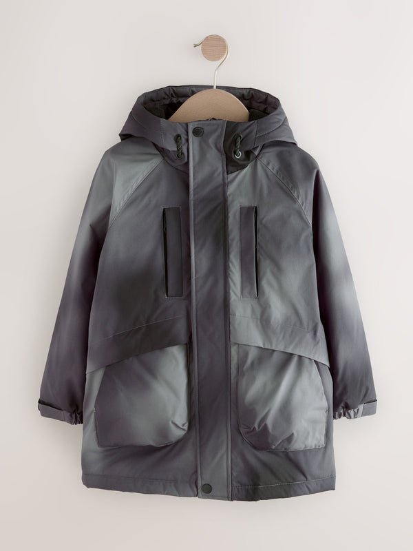 Grey Shower Resistant Fleece Lined Parka Coat (3-16yrs)