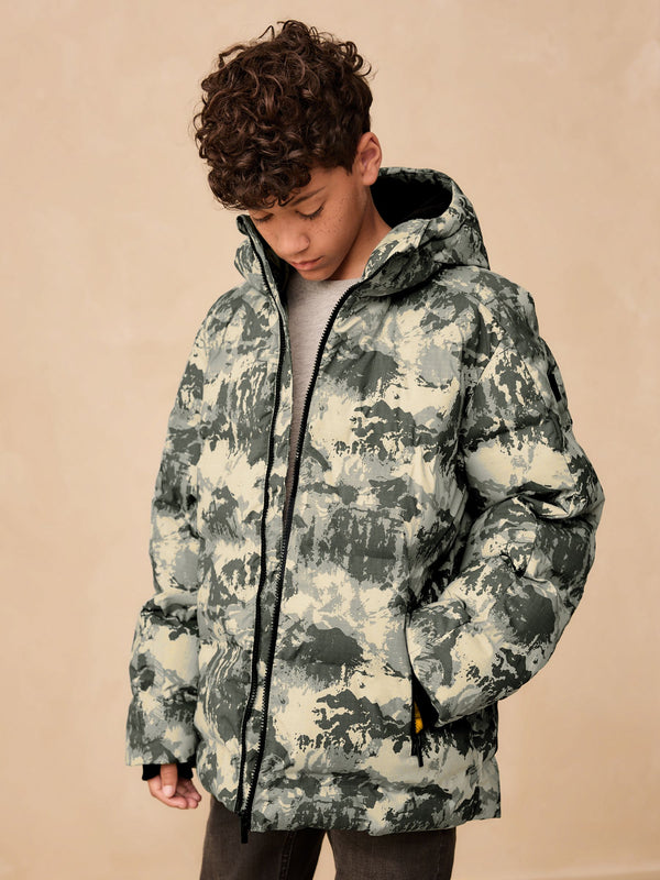 Grey Camoflauge Shower Resistant Microfleece Lined Padded Coat (3-17yrs)