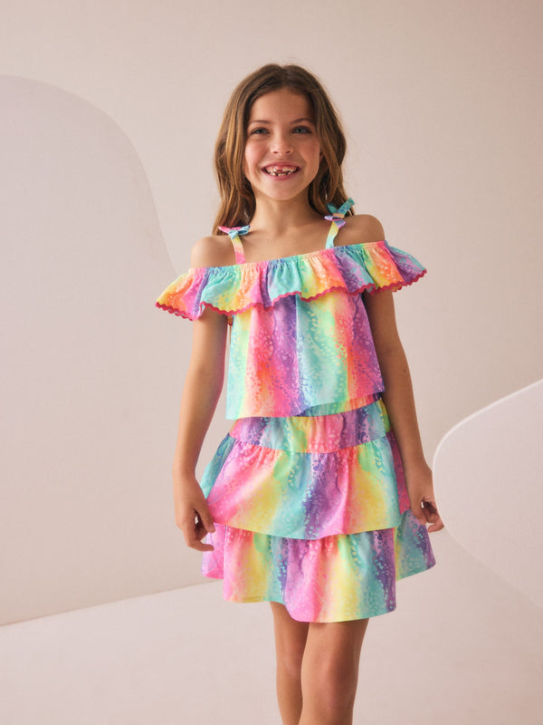 Rainbow Animal Print Ruffle Top And Skirt Set (3-16yrs)