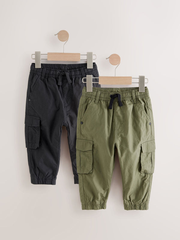 Black/Khaki Lined 100% Cotton Cargo Trousers (3mths-7yrs)