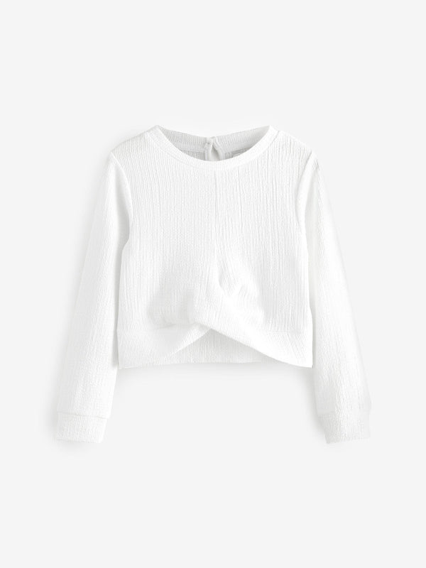 White Wrap Front Textured Long Sleeve Top (3-16yrs)