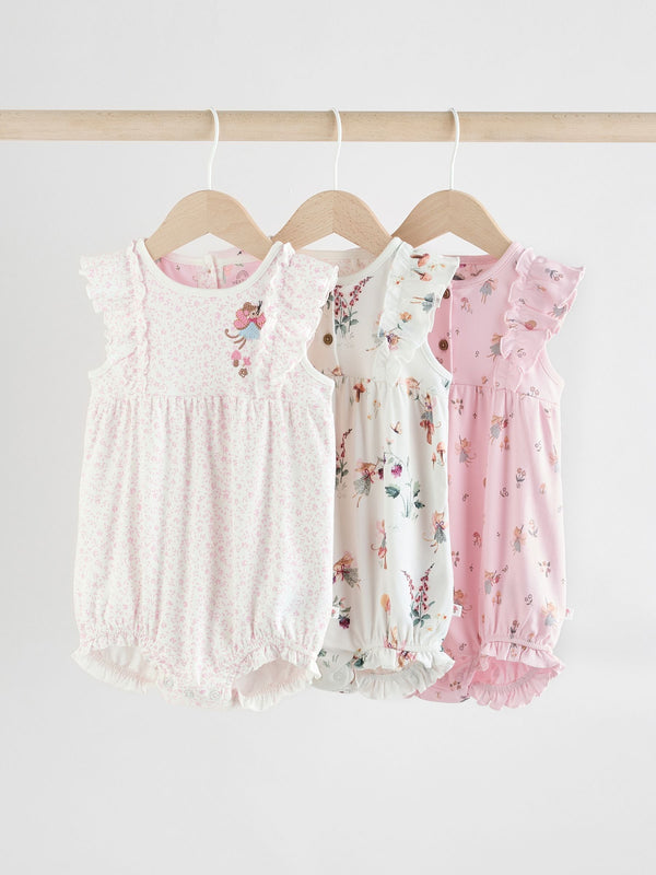 Pink Mouse and Floral Print Baby 100% Cotton Rompers 3 Pack
