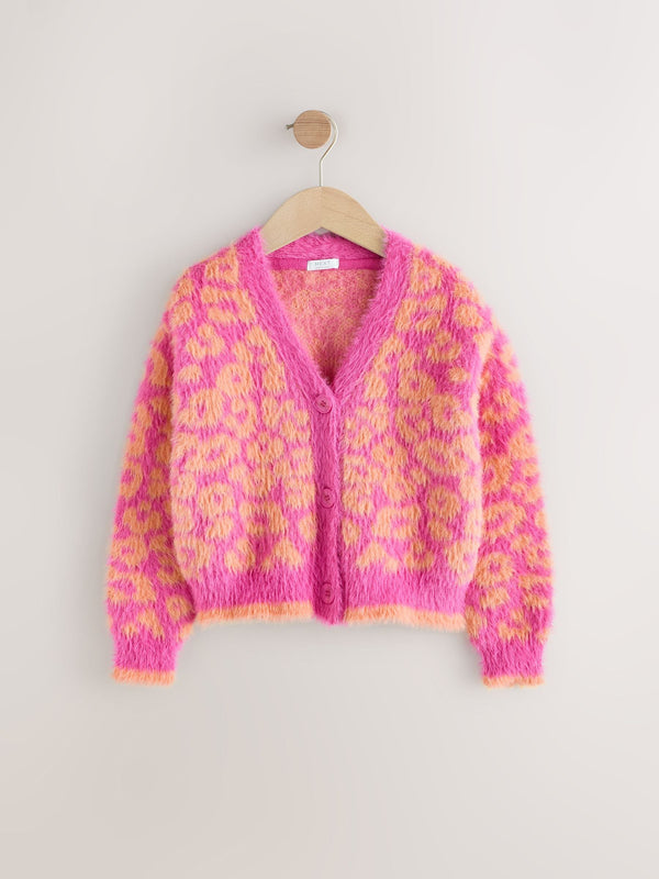 Pink and Orange Leopard Boxy Cardigan (3-16yrs)