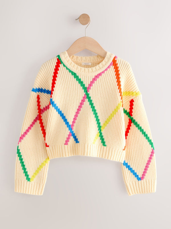 Ecru Rainbow Argyle Pattern Jumper (3-16yrs)
