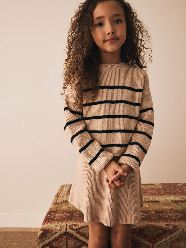 Tan Brown Knitted Stripe Jumper and Skirt Set (3-16yrs)