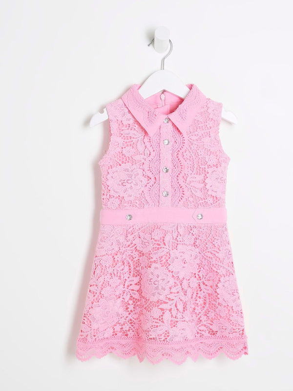 River Island Pink Girls Lace Collar Shirt Dress